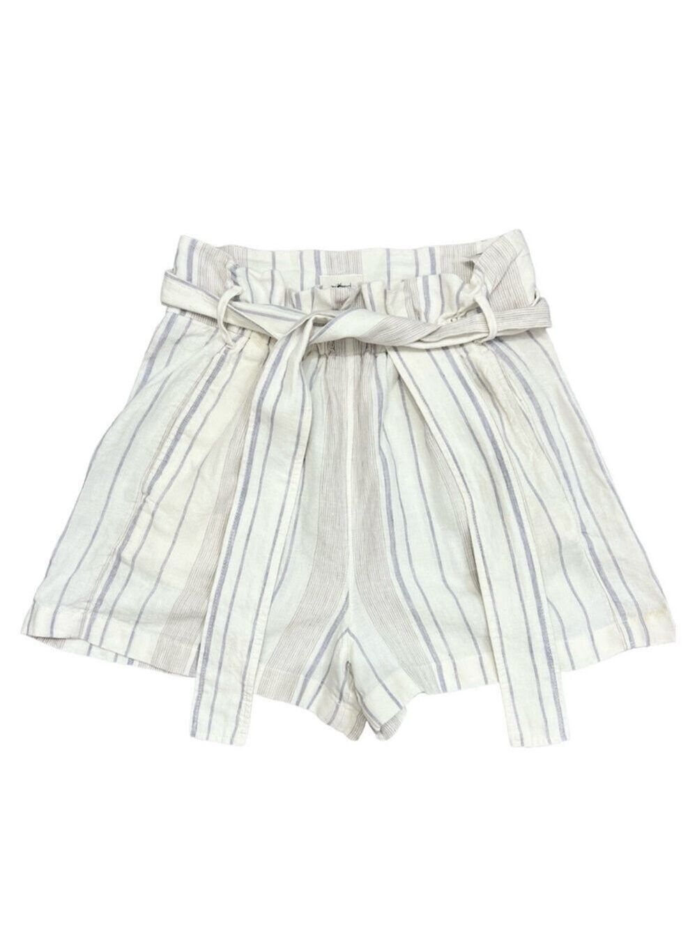 Aritzia Wilfred Gelas 100% linen striped belted paper bag shorts 2 - Picture 2 of 11